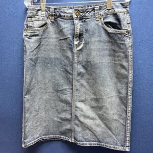 Baccini Women's Size 12‎ Blue Denim Skirt 5 Pocket Silver Detail Work Belt Loops